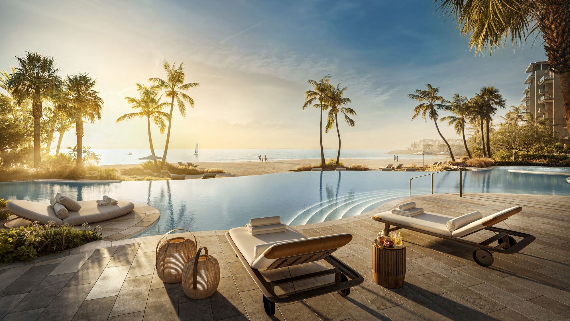 Sunset pool deck at Solaya